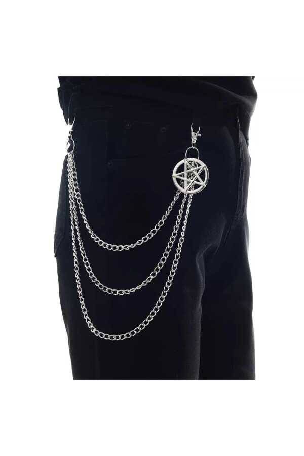 Gotik Punk Pentagram Üç Zincirli Pantolon Zinciri - 2