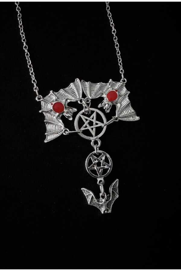 Gotik Punk Pentagram Yarasa Kolye - 1