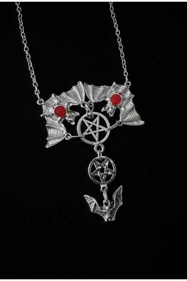 Gotik Punk Pentagram Yarasa Kolye - 1