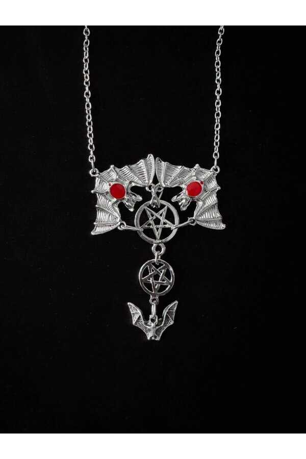 Gotik Punk Pentagram Yarasa Kolye - 2