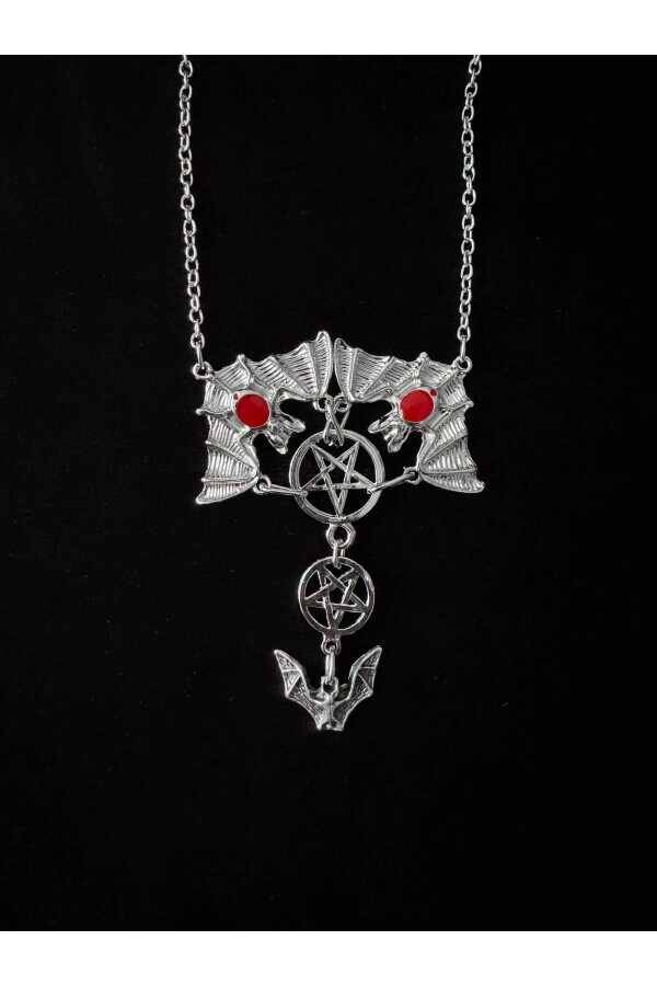 Gotik Punk Pentagram Yarasa Kolye - 2