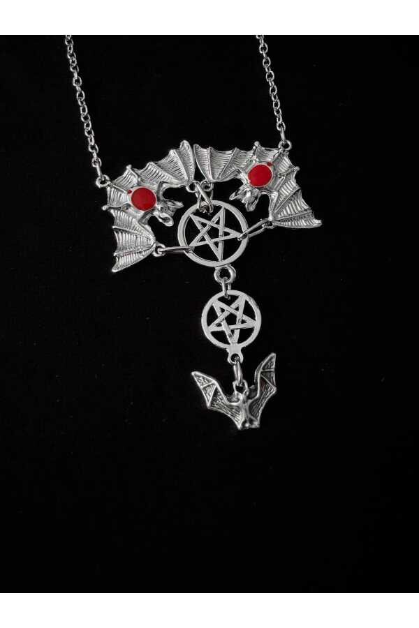 Gotik Punk Pentagram Yarasa Kolye - 3