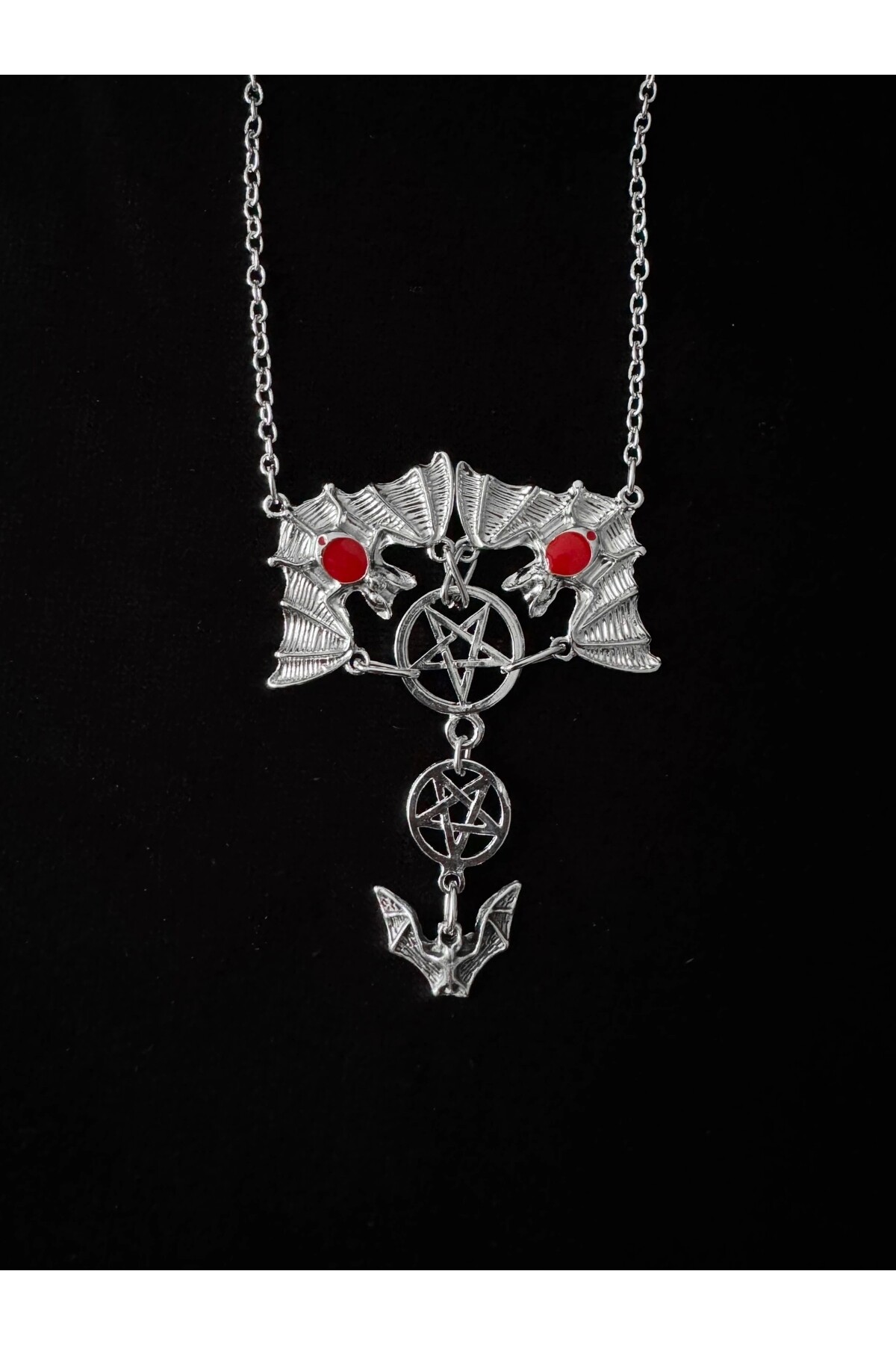 Gotik Punk Pentagram Yarasa Kolye - 2
