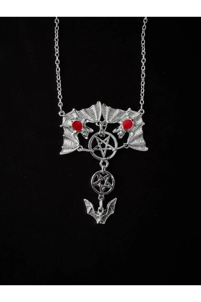 Gotik Punk Pentagram Yarasa Kolye - 2