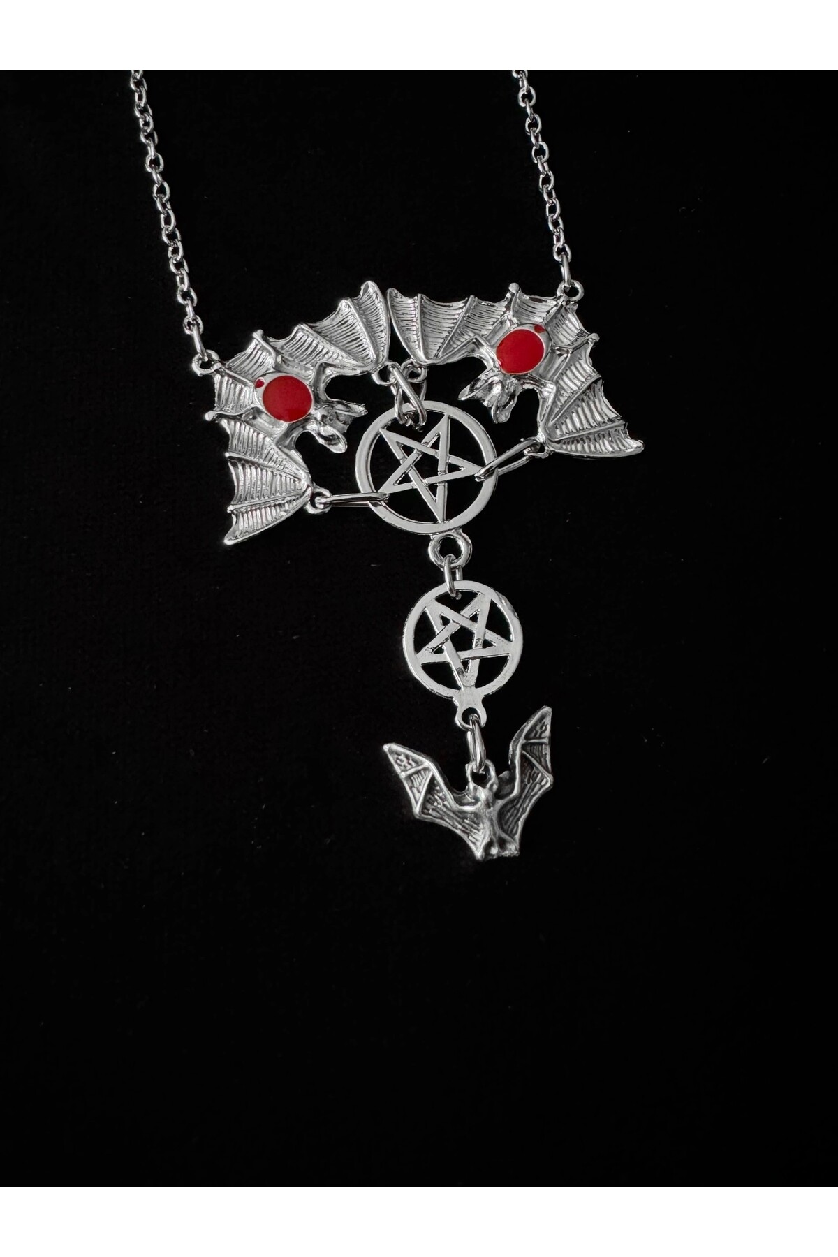 Gotik Punk Pentagram Yarasa Kolye - 3