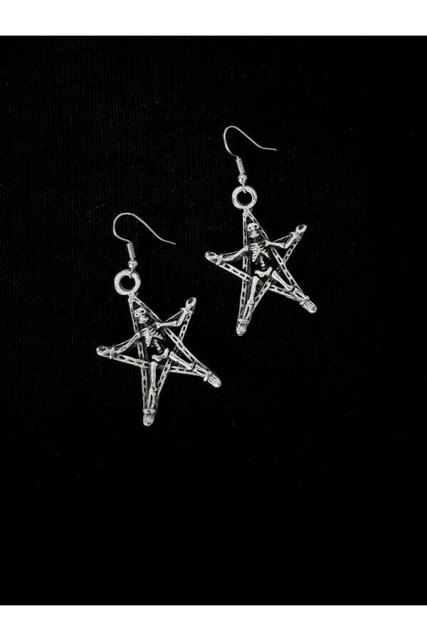 Gotik Punk Sallantılı Pentagram İskelet Küpe - 2