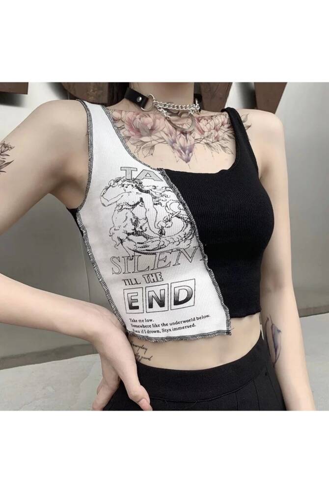 Gotik Punk Silent Till The End Askılı Crop T-shirt - 5