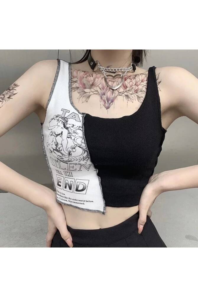 Gotik Punk Silent Till The End Askılı Crop T-shirt - 6