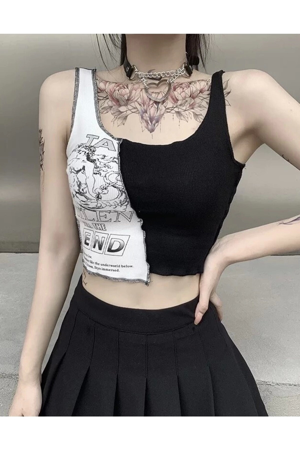 Gotik Punk Silent Till The End Askılı Crop T-shirt - 3