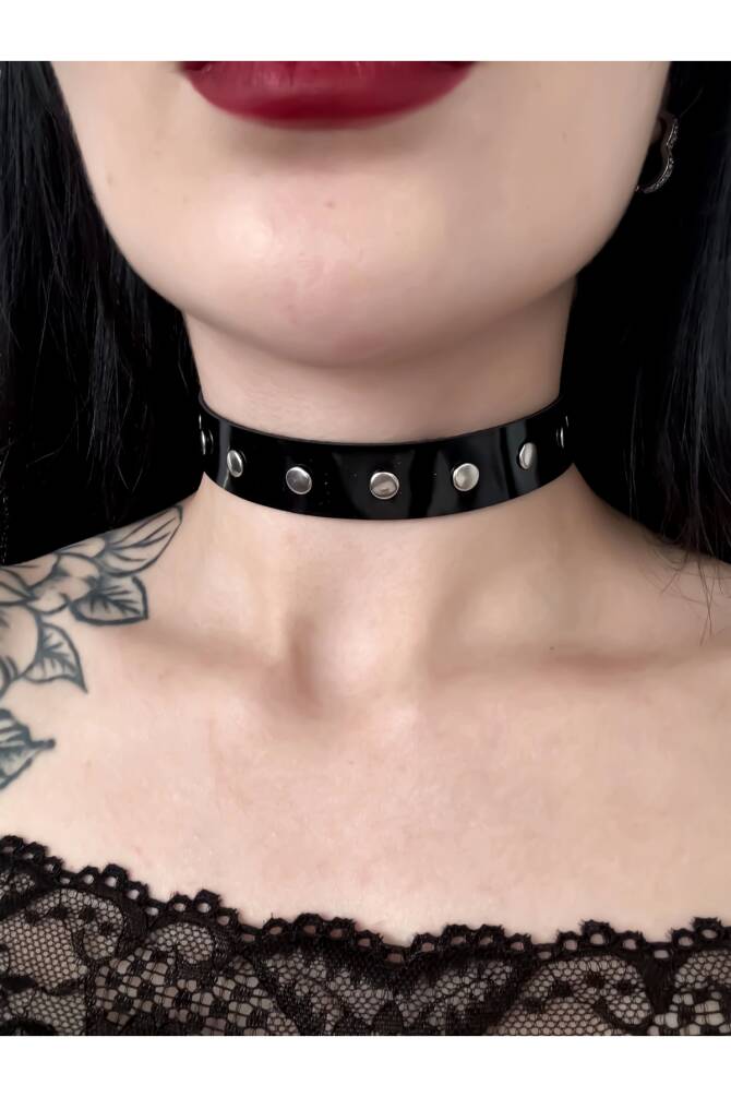 Gotik Punk Siyah Rugan Zımbalı Choker Boyunluk - 2