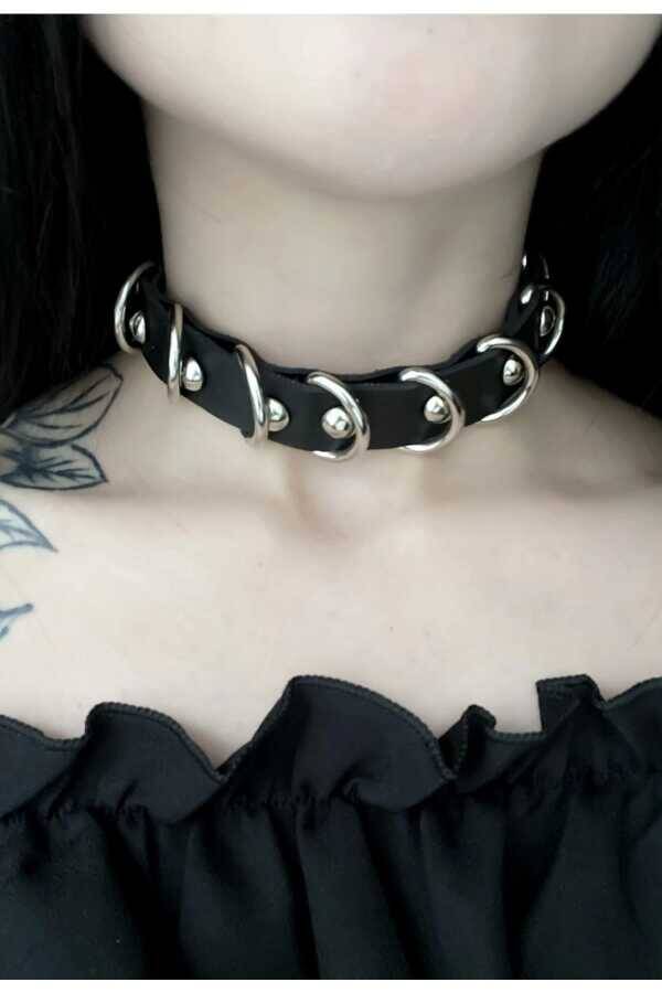 Gotik Punk Suni Deri D Halkalı Choker Boyunluk - 1