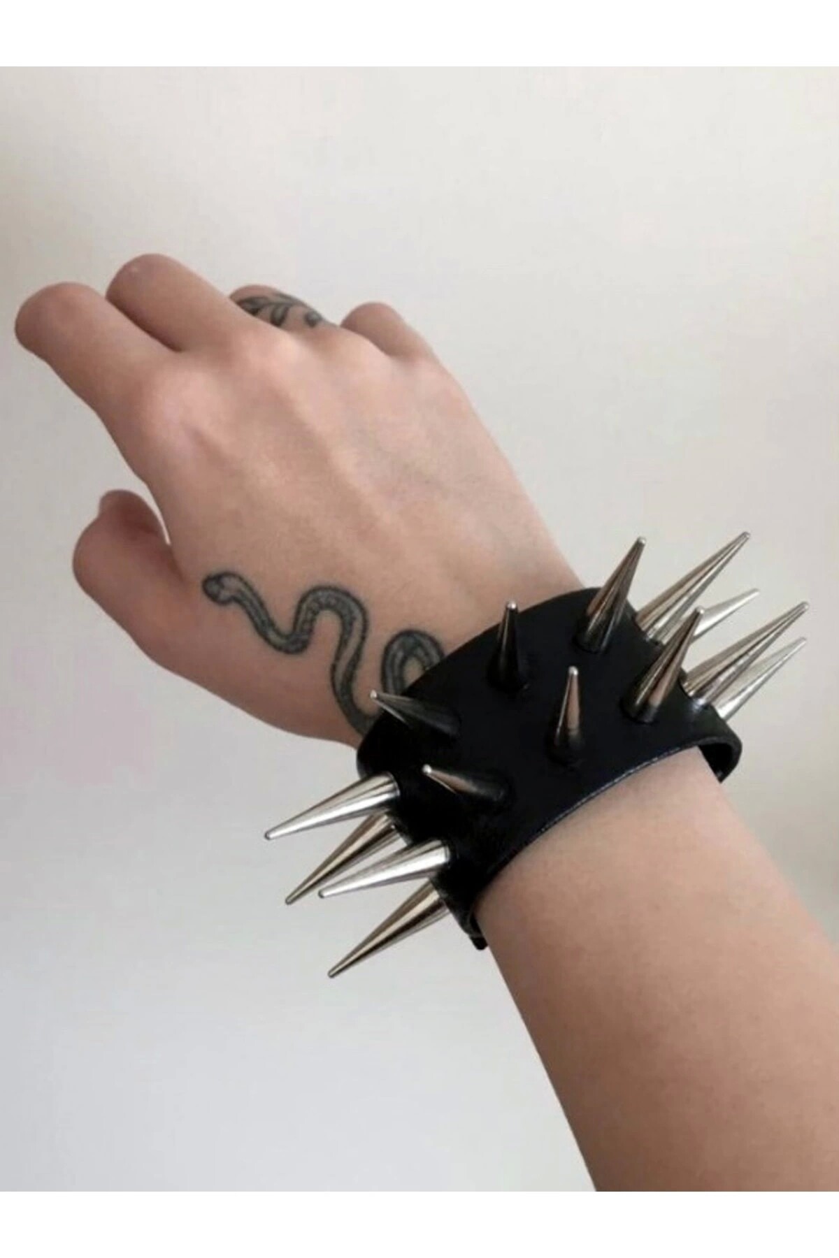 Gotik , Punk , Uzun Dikenli Deri Bileklik - 2