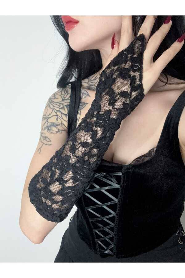 Gotik Punk Victorian Tasarım Dantelli Kısa Kolluk, Parti Eldiveni, Parti Kolluğu - 2