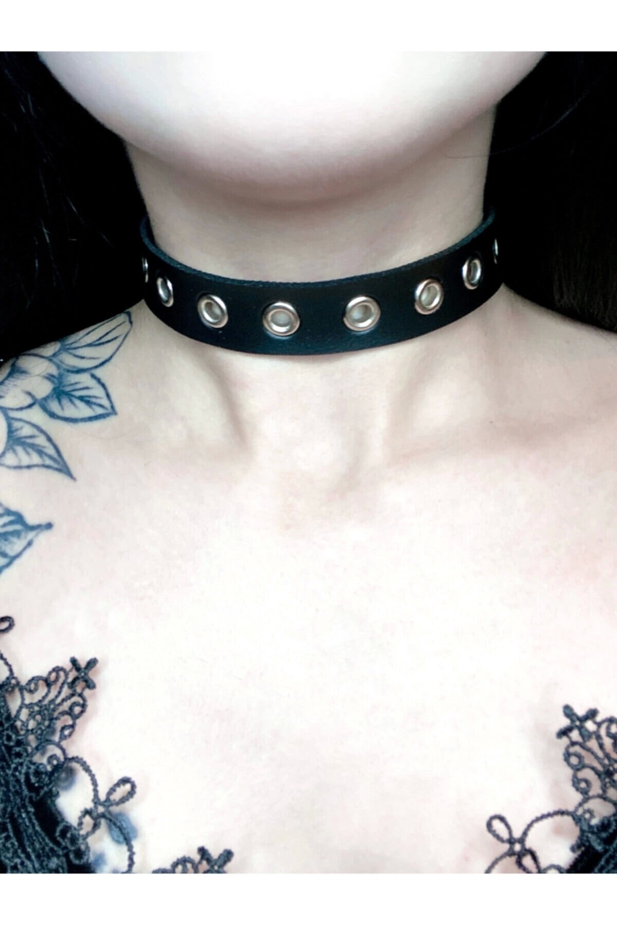 Gotik, Punk, Vintage, Kuşgözlü Deri Boyunluk, Chocker - DarkellaStore