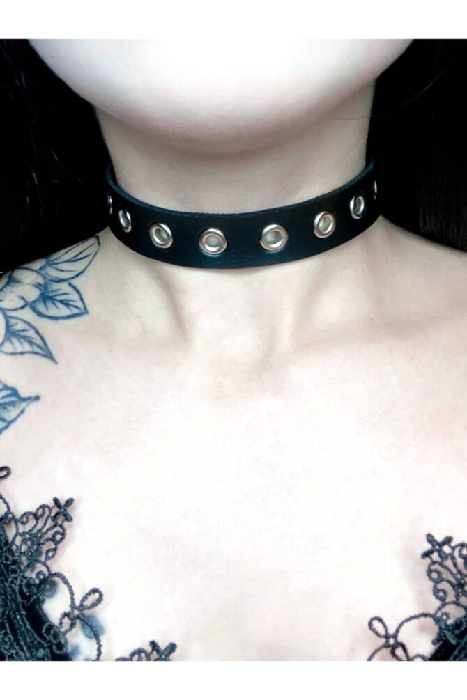 Gotik, Punk, Vintage, Kuşgözlü Deri Boyunluk, Chocker - 1