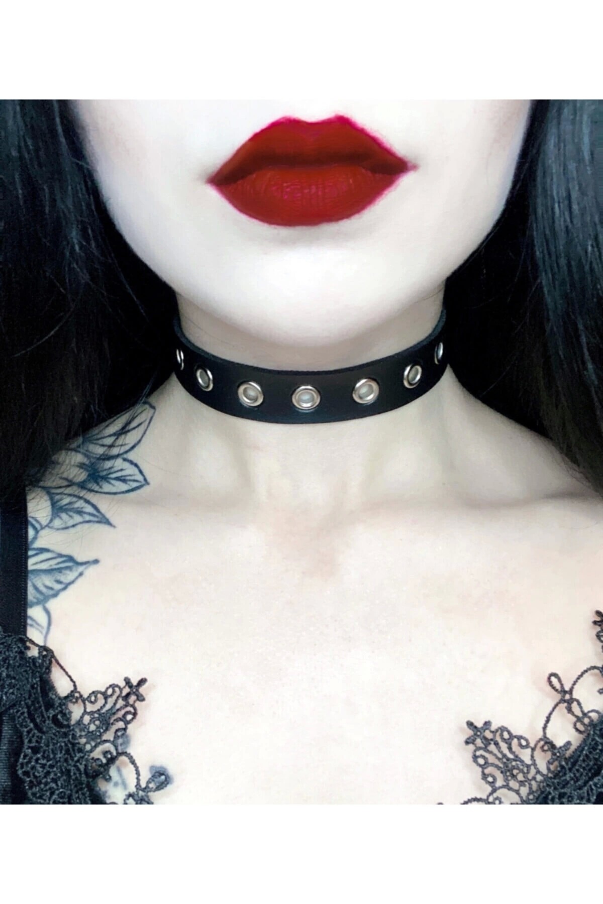 Gotik, Punk, Vintage, Kuşgözlü Deri Boyunluk, Chocker - 2