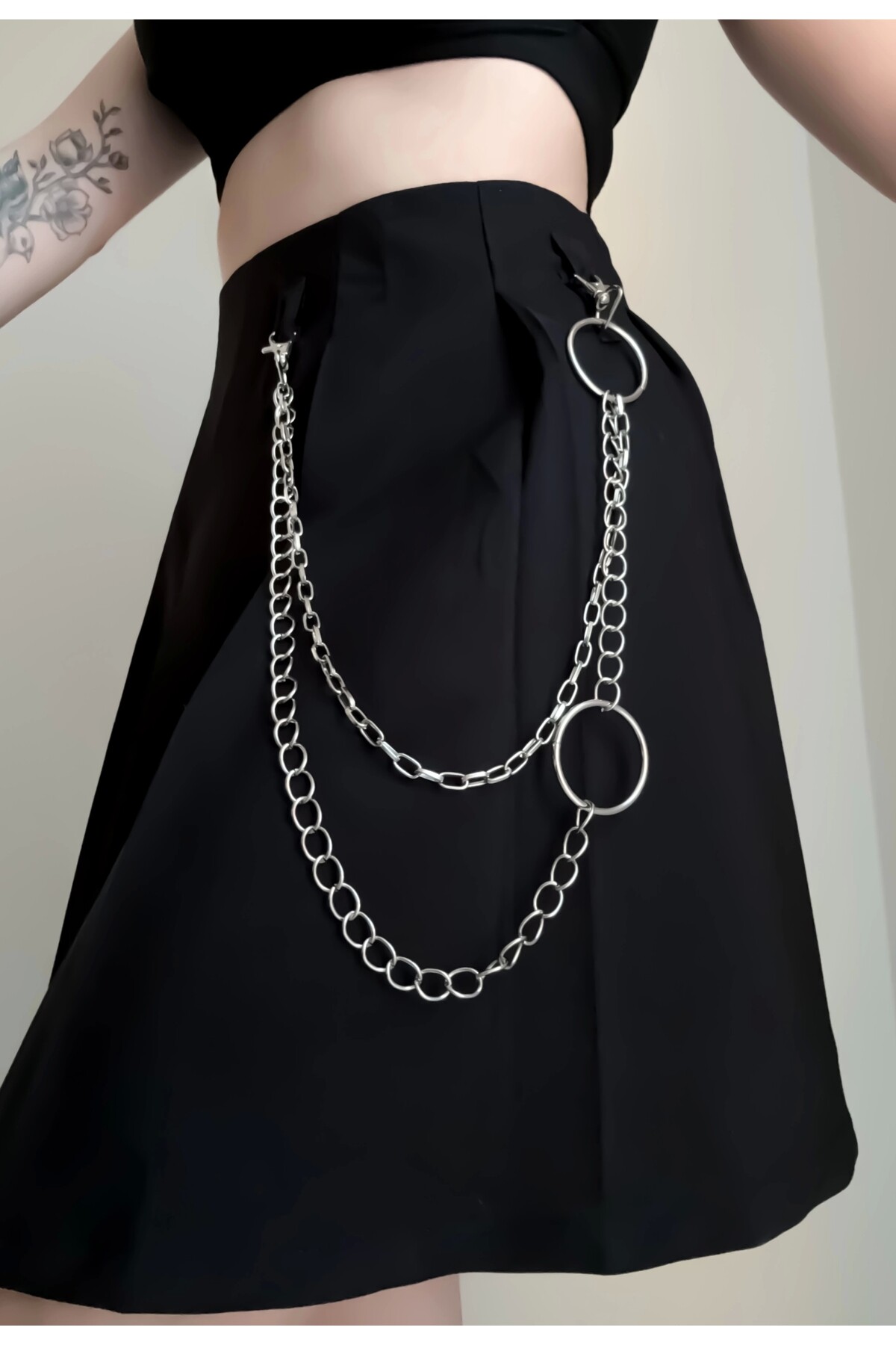 Gotik Punk Y2K Halkalı Çift Sıralı Uzun Pantolon Zinciri Pantolon Aksesuarı - DarkellaStore