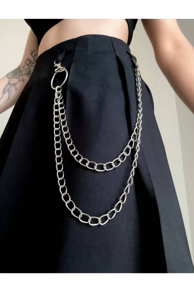 Gotik Punk Y2K Halkalı Çift Zincirli Pantolon Zinciri Pantolon Aksesuarı - 3