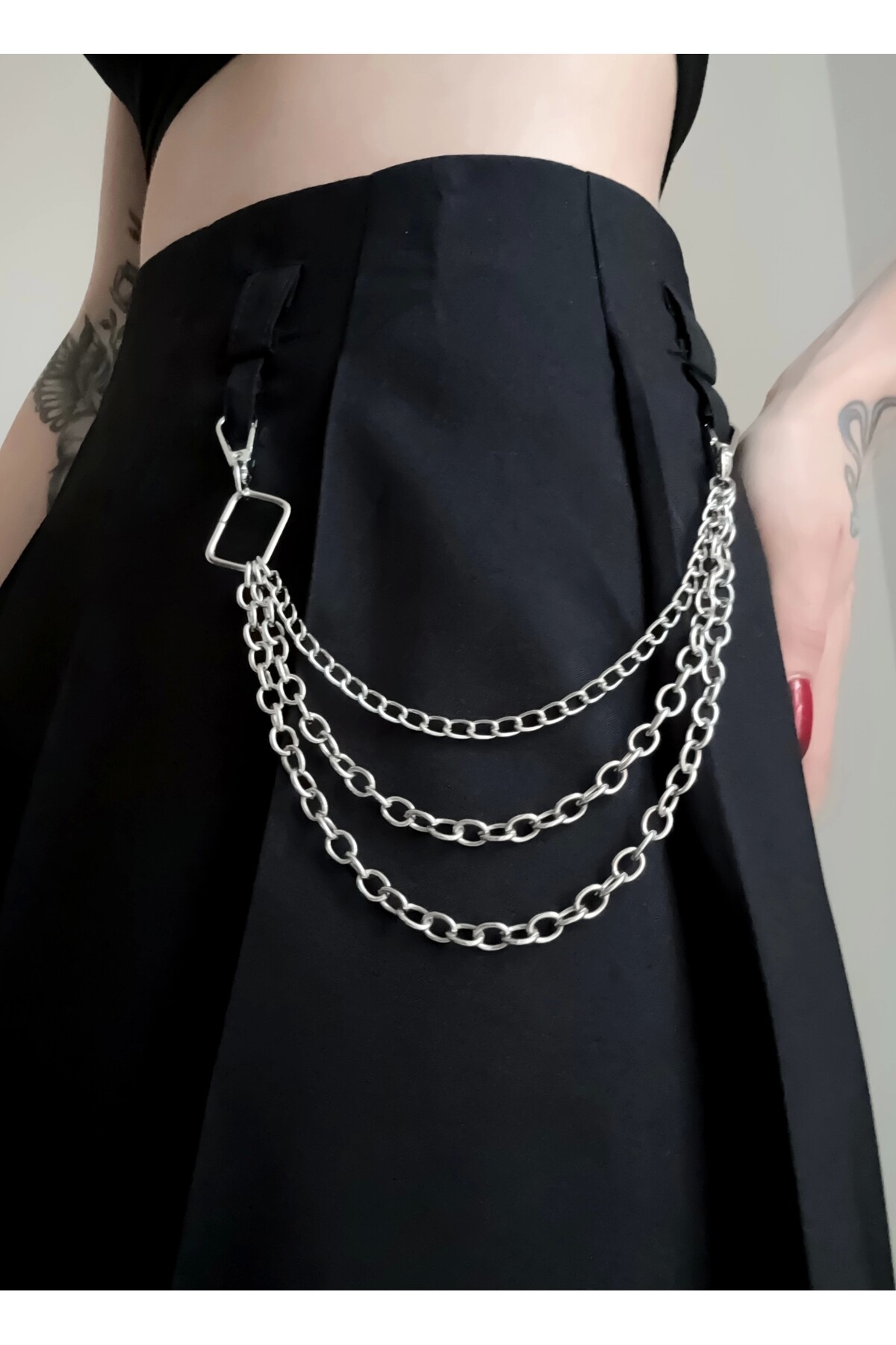 Gotik Punk Y2K Kare Halka Detay Etek Zinciri Pantolon Zinciri Etek Pantolon Aksesuarı - DarkellaStore