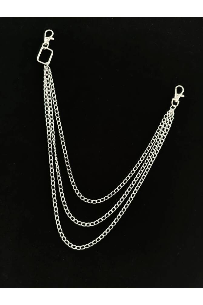 Gotik Punk Y2K Kare Halkalı Üç Sıralı Uzun Pantolon Zinciri Pantolon Aksesuarı - 2