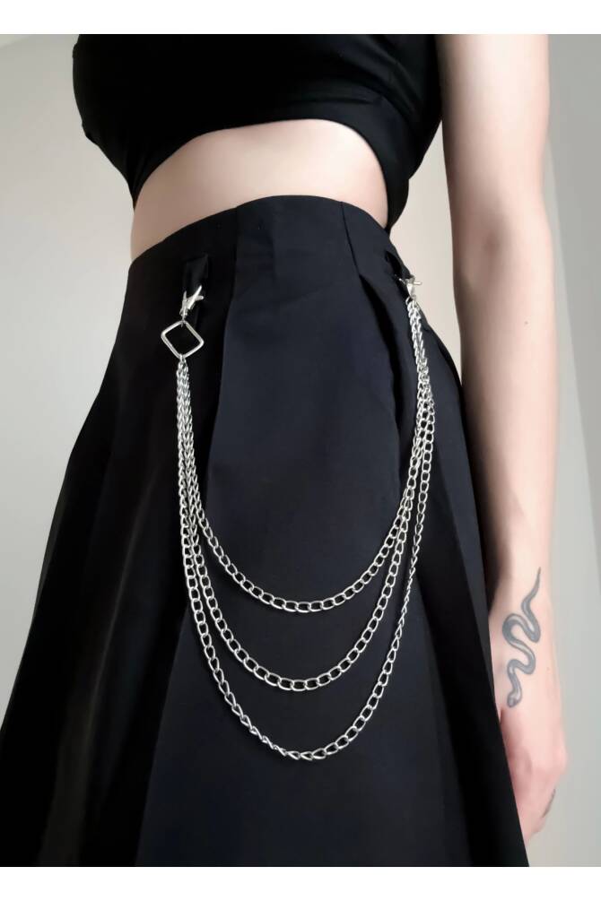 Gotik Punk Y2K Kare Halkalı Üç Sıralı Uzun Pantolon Zinciri Pantolon Aksesuarı - 3