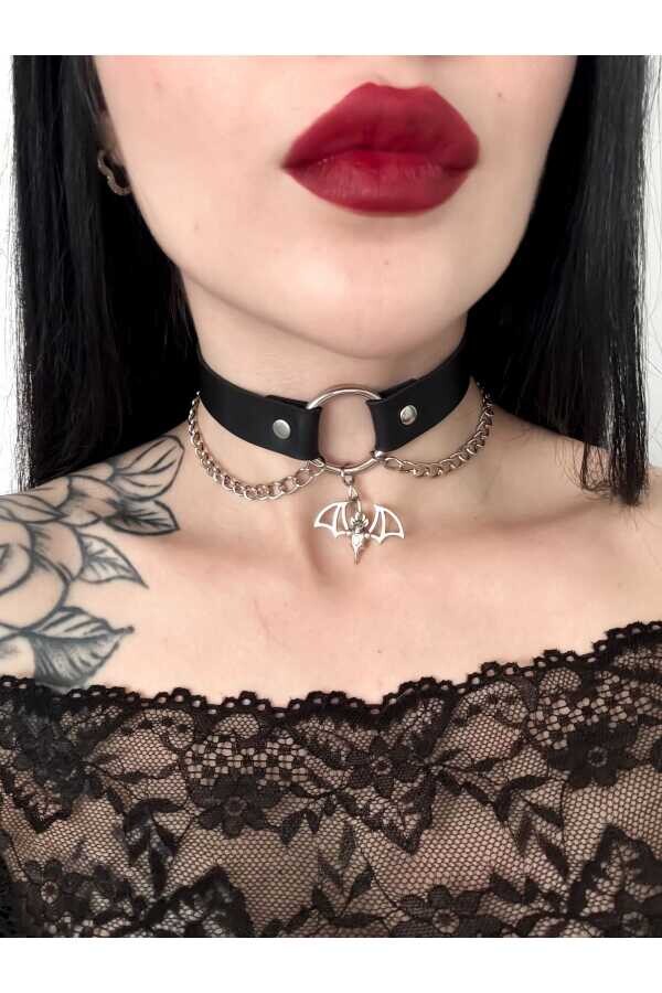 Gotik Punk Yarasa Zincir Detay Choker Boyunluk - 3