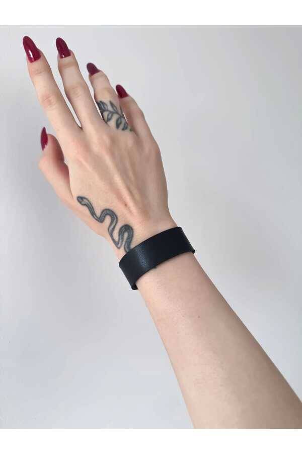 Gotik Suni Deri İnce Siyah Bileklik (UNISEX BEDENLİ) - 7
