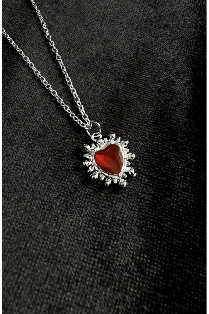 Gotik Victorian Bordo Taşlı Kalp Kolye - 3