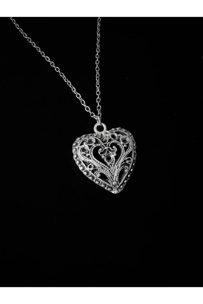 Gotik Victorian Desenli Kalp Kolye - 2