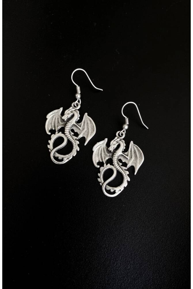 Gotik Y2K Ejderha Metal Sallantılı Küpe - 1