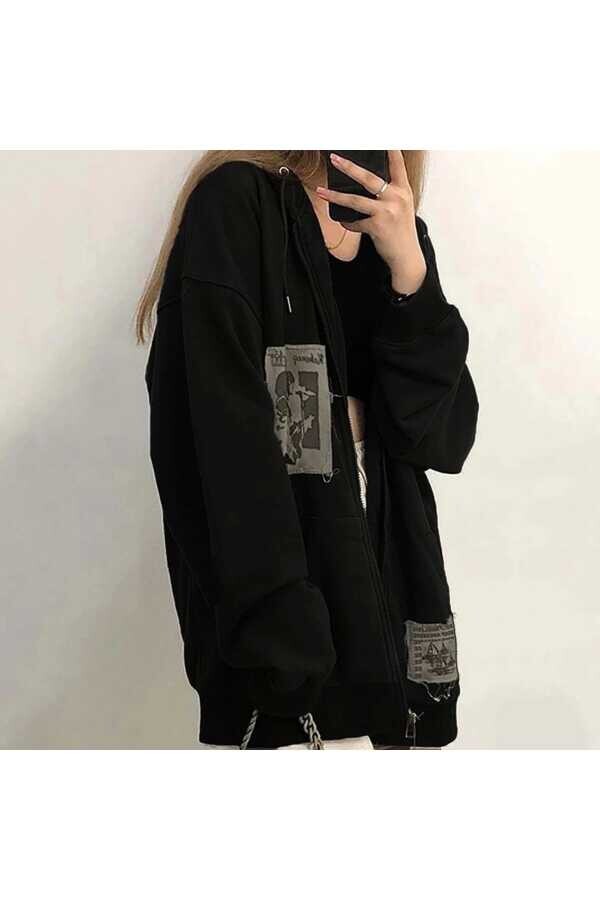 Grunge Harajuku Vintage Old Punk Days (UNİSEX OVERSİZE) Fermuarlı Kapüşonlu - 3