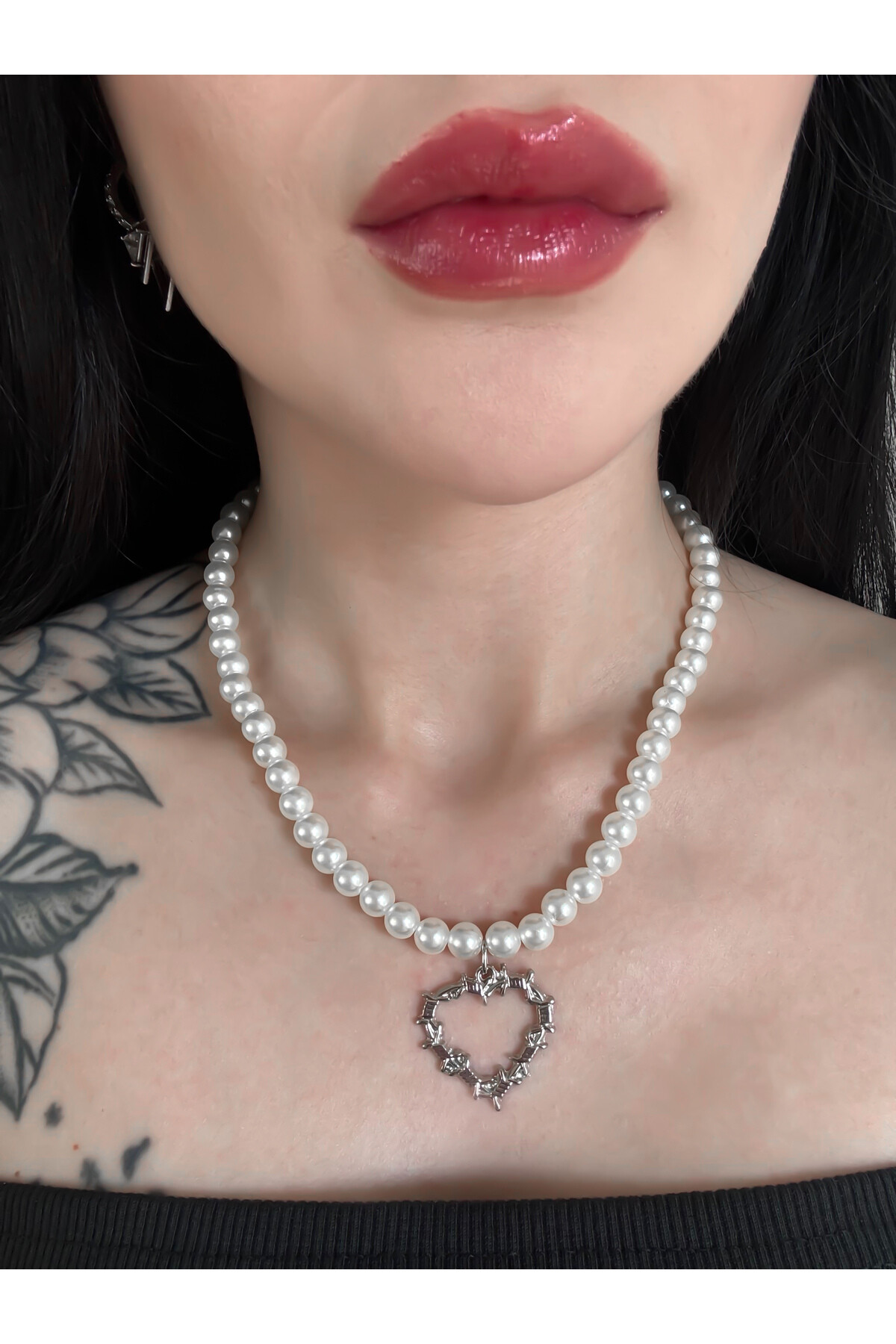 Harajuku Lolita Suni İncili Kalpli Kolye - 2