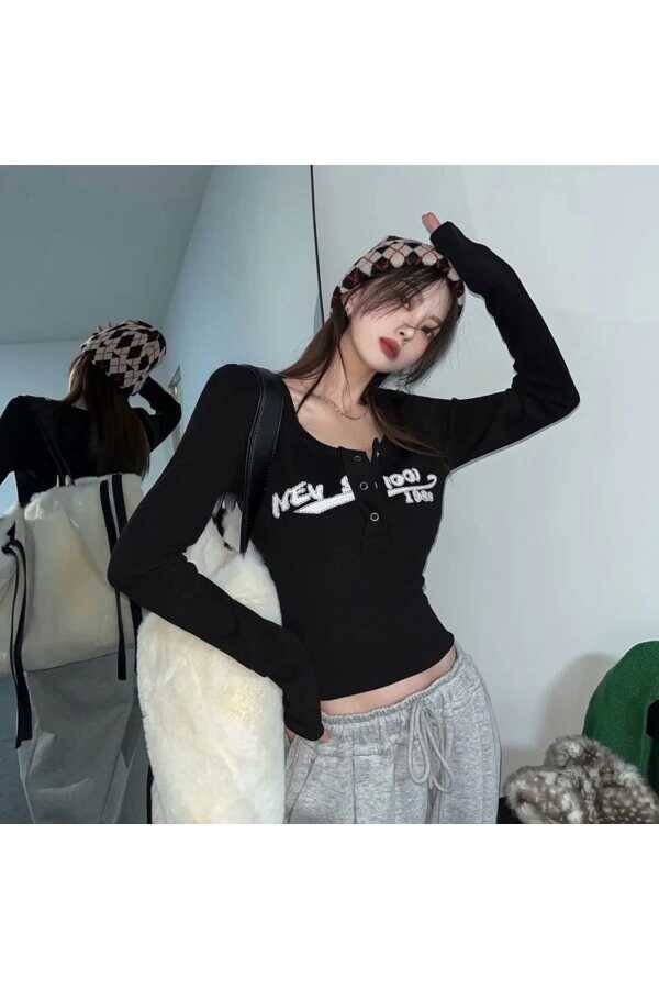 Harajuku Streetwear New School Uzun Kollu Crop Bluz Tshirt - 6