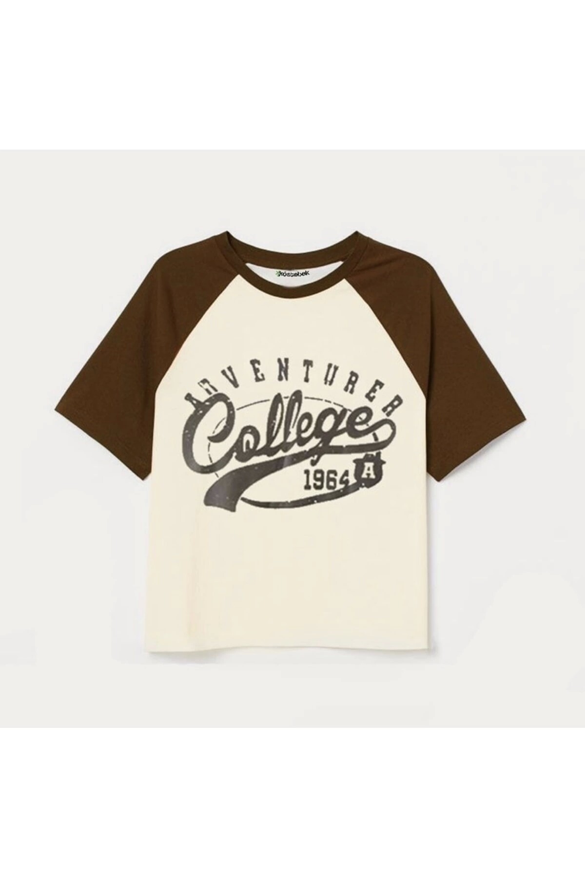 Harajuku Y2k College Kahverengi Raglan Kısa Kollu Crop T-shirt - 3