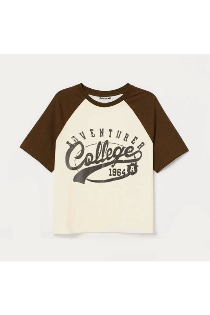 Harajuku Y2k College Kahverengi Raglan Kısa Kollu Crop T-shirt - 5