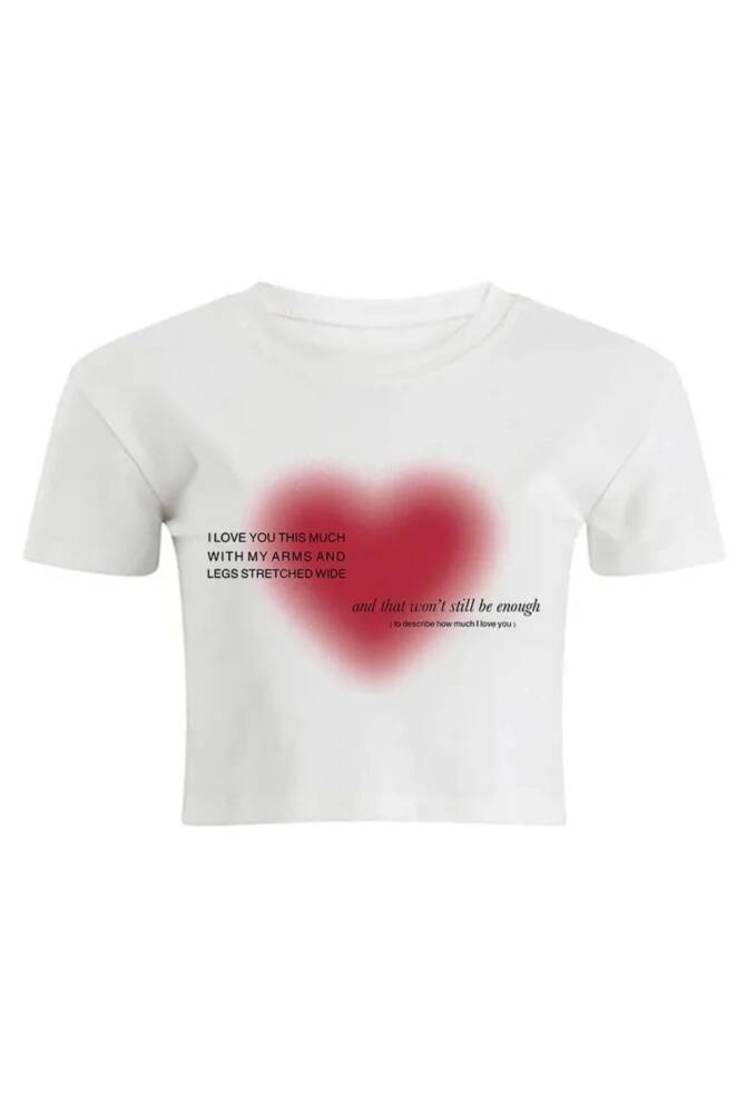Harajuku Y2K Heart Kalp Baskılı Kısa Kollu T-Shirt - 4