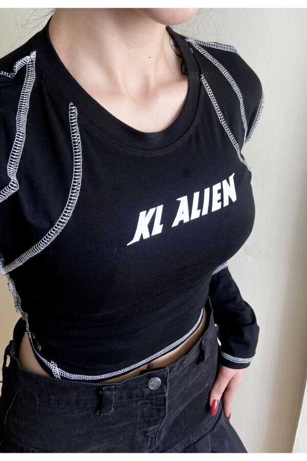 Harajuku Y2K KL ALIEN Uzun Kollu Crop Bluz - 6