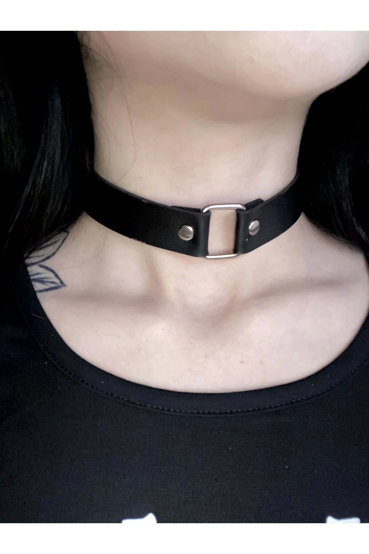Kare Halka Deri Choker Boyunluk - DarkellaStore