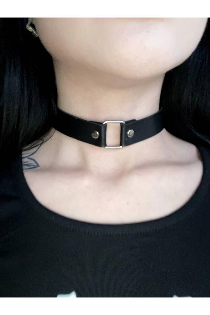 Kare Halka Deri Choker Boyunluk - 2
