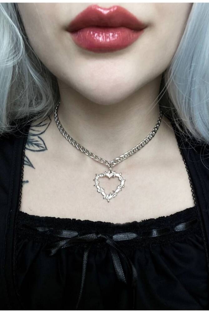 Lolita Dikenli Kalpli Zincir Choker Kolye - 2