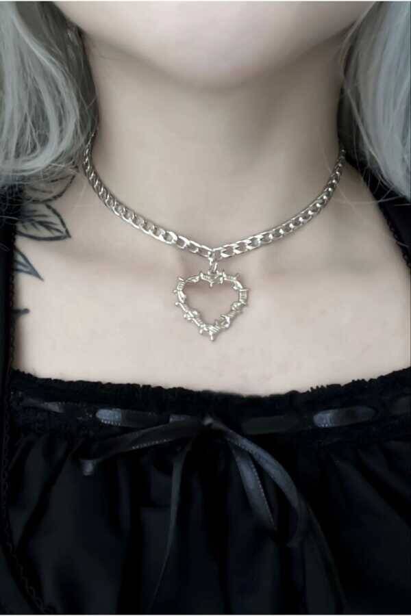 Lolita Dikenli Kalpli Zincir Choker Kolye - 1