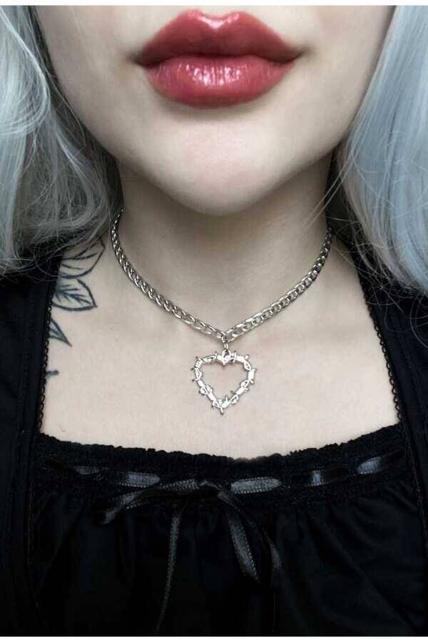 Lolita Dikenli Kalpli Zincir Choker Kolye - 2