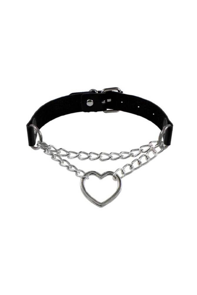 Lolita Gotik Harajuku Zincirli Kalp Suni Deri Choker Boyunluk - 1