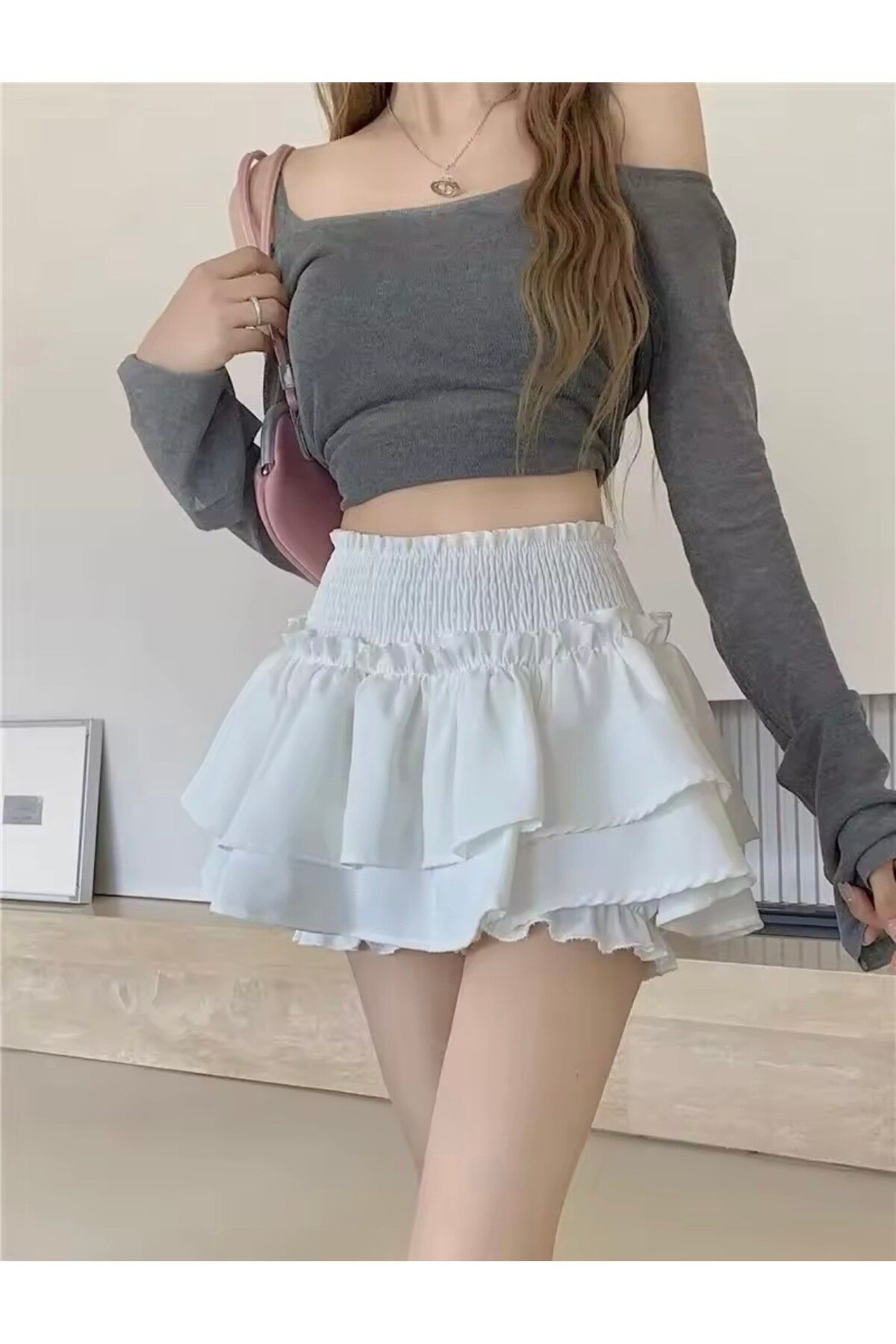 Lolita Harajuku Beyaz Fırfırlı Katlı Şortlu Etek - 20