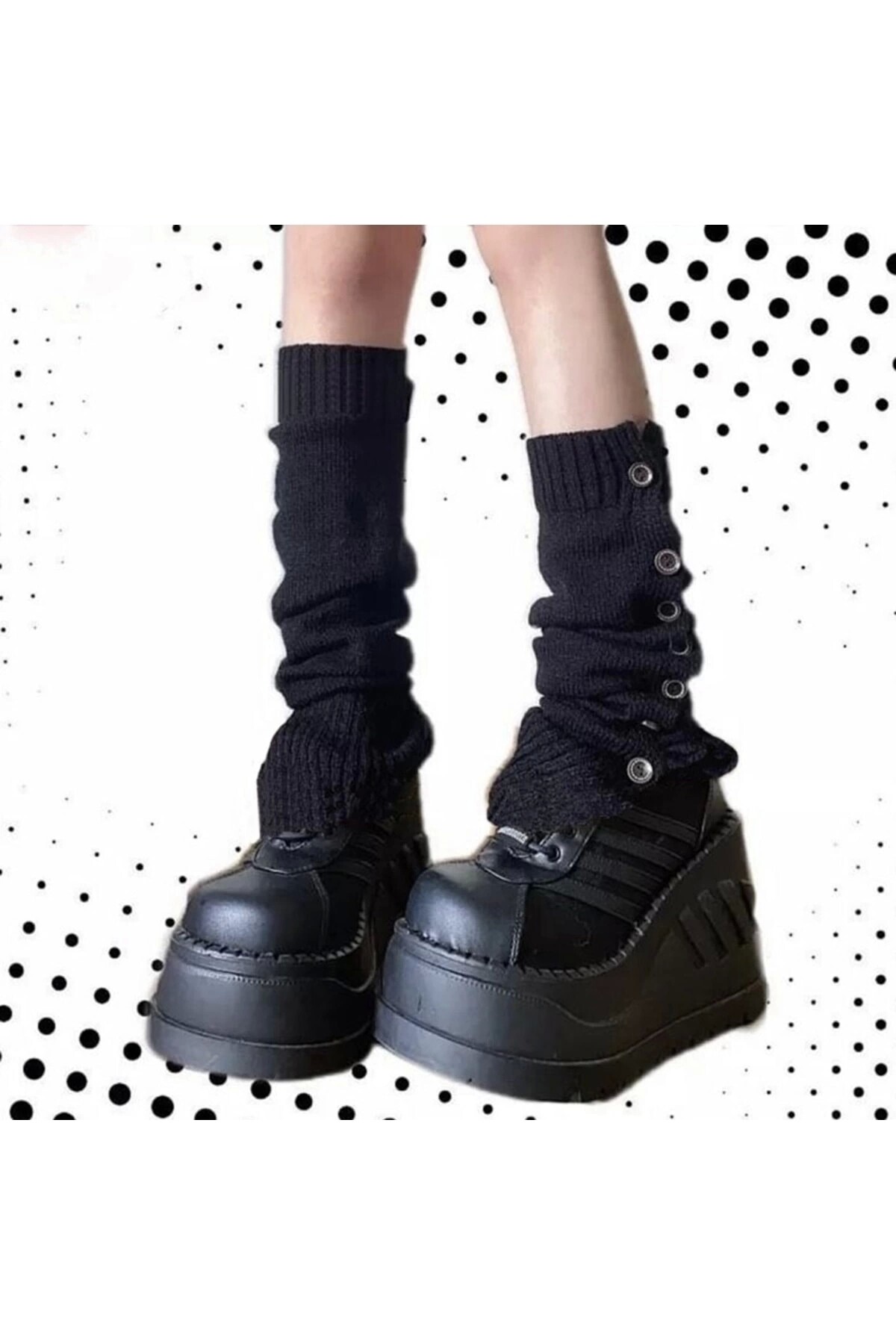 Lolita Harajuku Düğmeli Örgü Kışlık Bol Kadın Tozluk - DarkellaStore