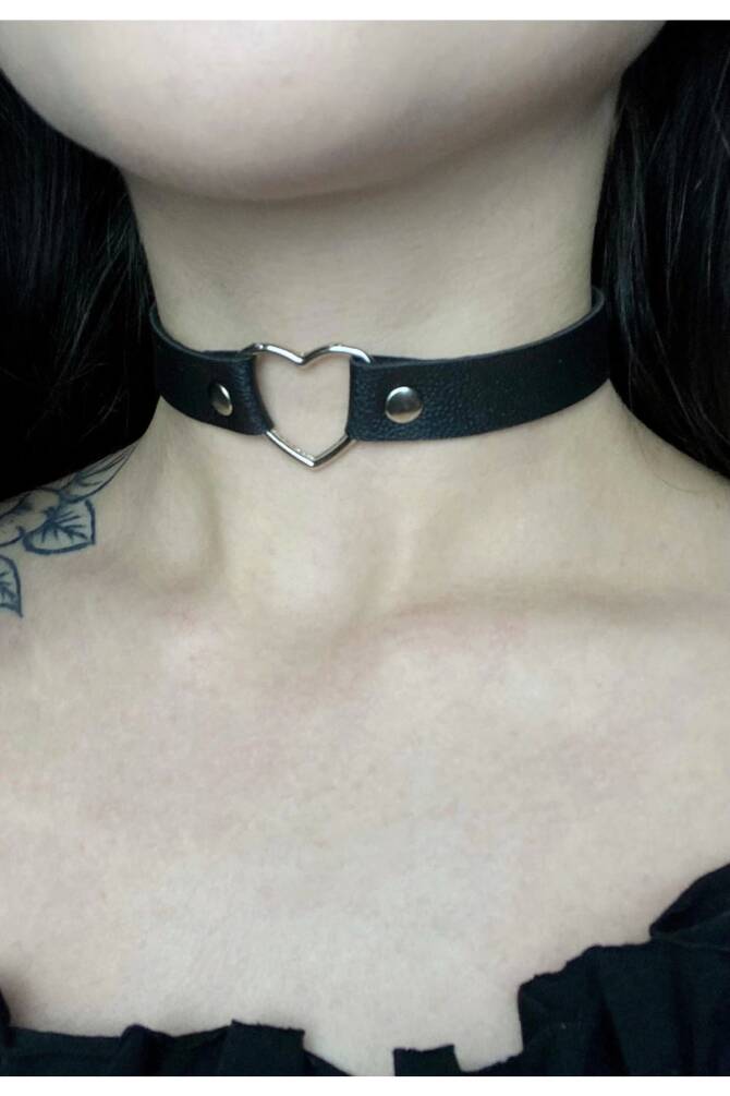 Lolita Harajuku Kalpli Suni Deri Choker Boyunluk - 2