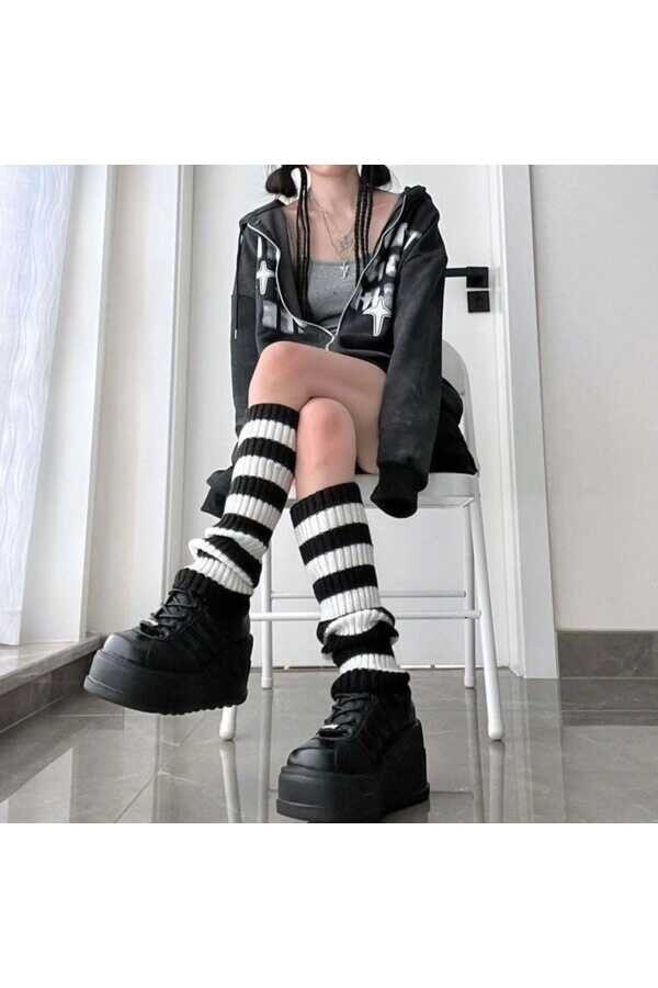 Lolita Harajuku Kışlık Kalın Bol Tozluk - 4