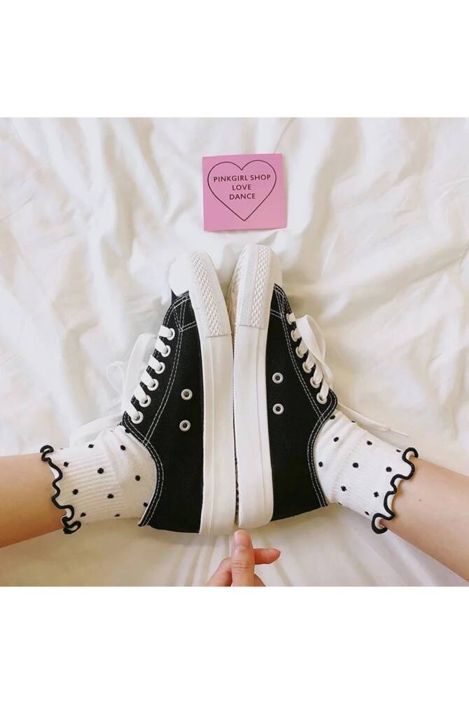 Lolita Harajuku Y2K Fırfırlı Puantiyeli Soket Çorap - 2