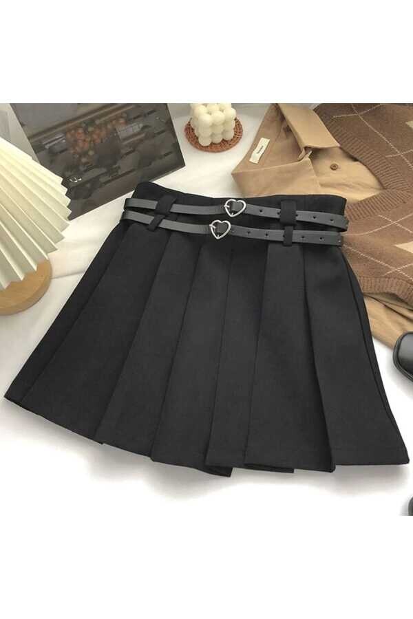 Lolita Harajuku Y2K Kalp Kemerli Pileli Etek - 6