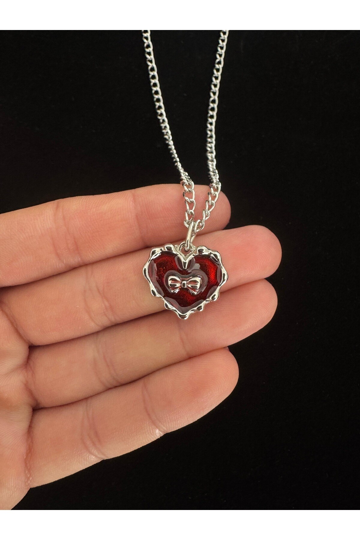 Lolita Sedefli Fiyonk Detay Kalp Kolye, Ribbon Heart Kolye - DarkellaStore